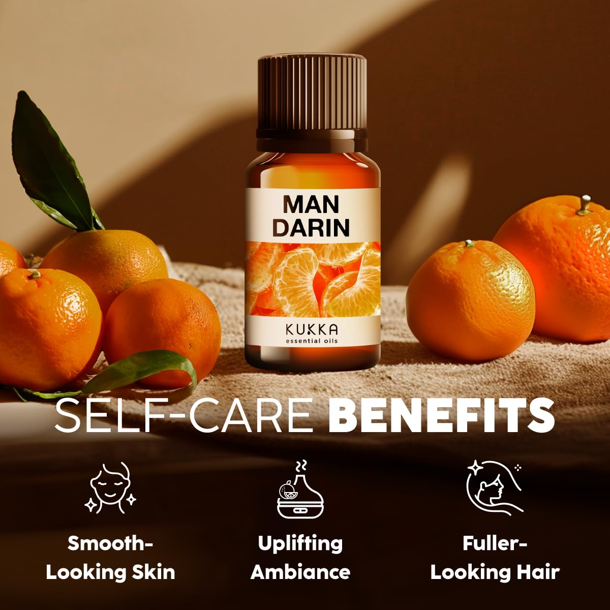 Kukka Mandarin Essential Oil for Diffuser Skin - 0.34 Fl Oz - 100% Pure Natural, Fresh & Citrusy Scent for Aromatherapy,Candle,