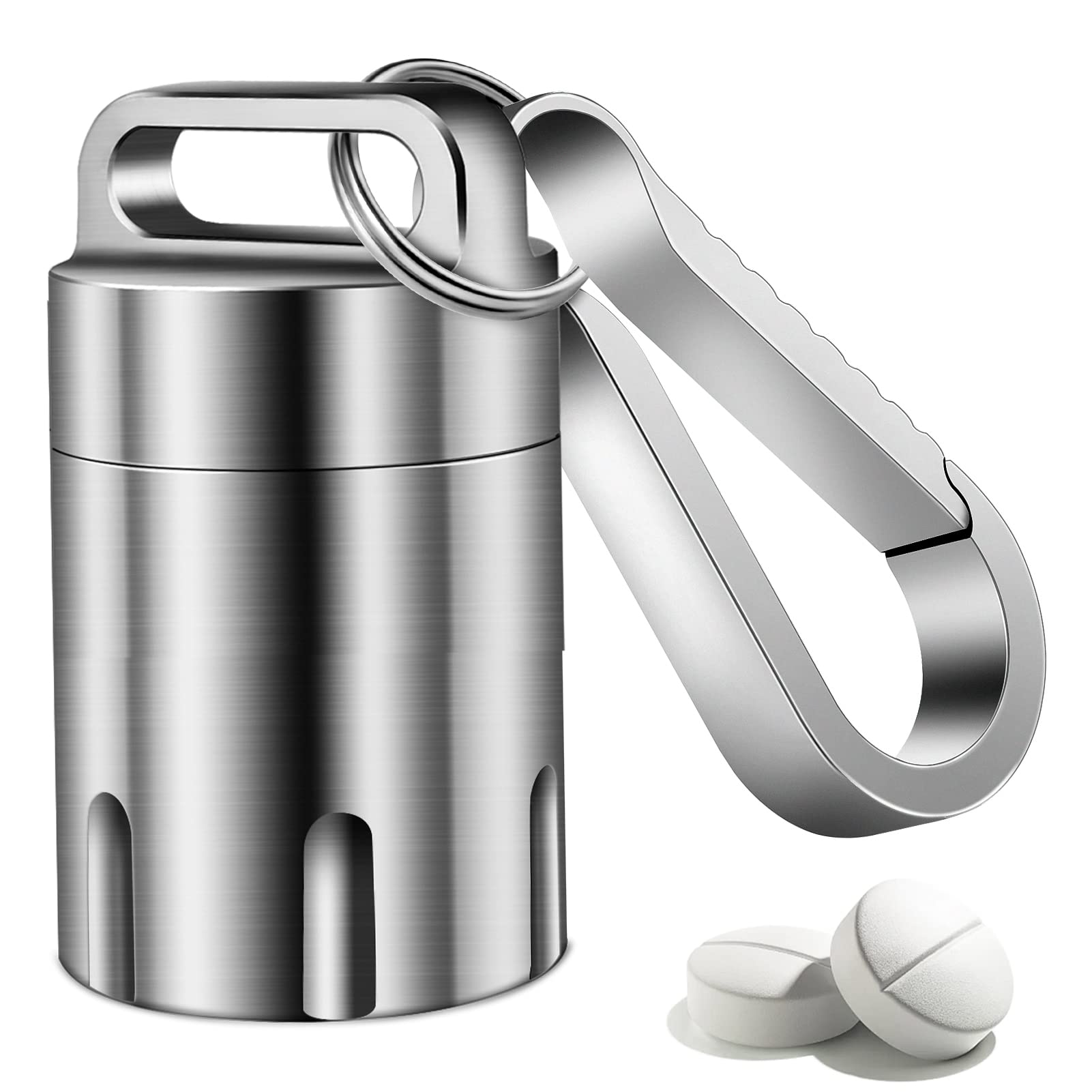 TISUR Titanium Small Pill Holder Keychain, Portable Pill Case Waterproof Pocket Pill Box Container Carrier to Hold Pills, Vitami