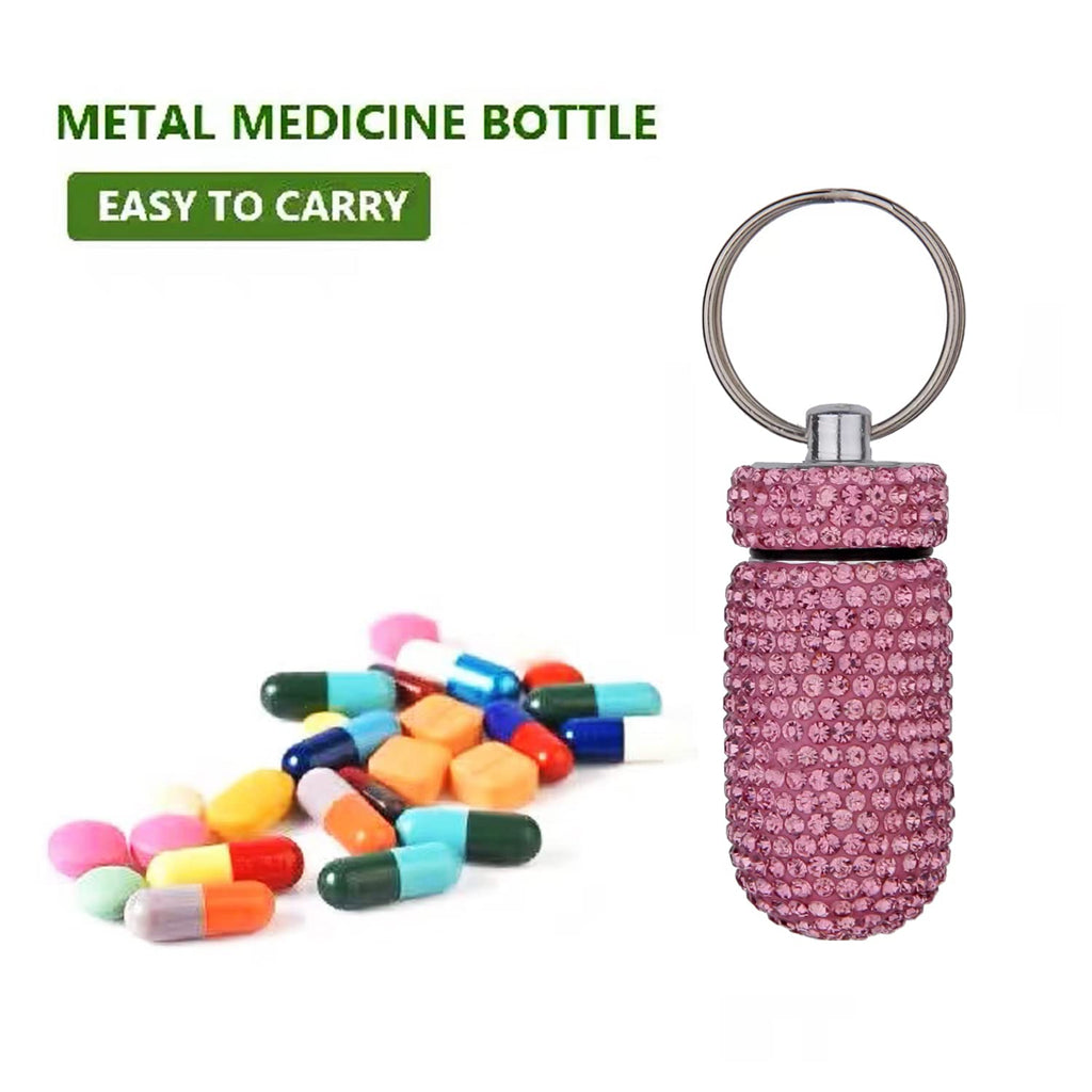 GOUWEIBA 2 Pieces Bling Pill Container Portable Pill Bottle Case Waterproof Travel Medicine Box Crystal Diamond Mini Pill Holder
