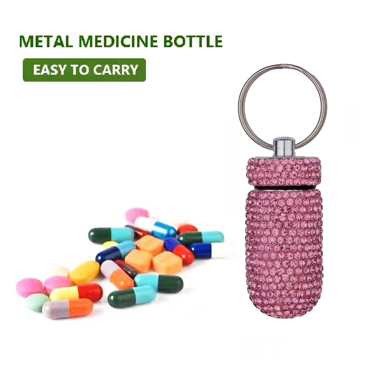 GOUWEIBA 2 Pieces Bling Pill Container Portable Pill Bottle Case Waterproof Travel Medicine Box Crystal Diamond Mini Pill Holder