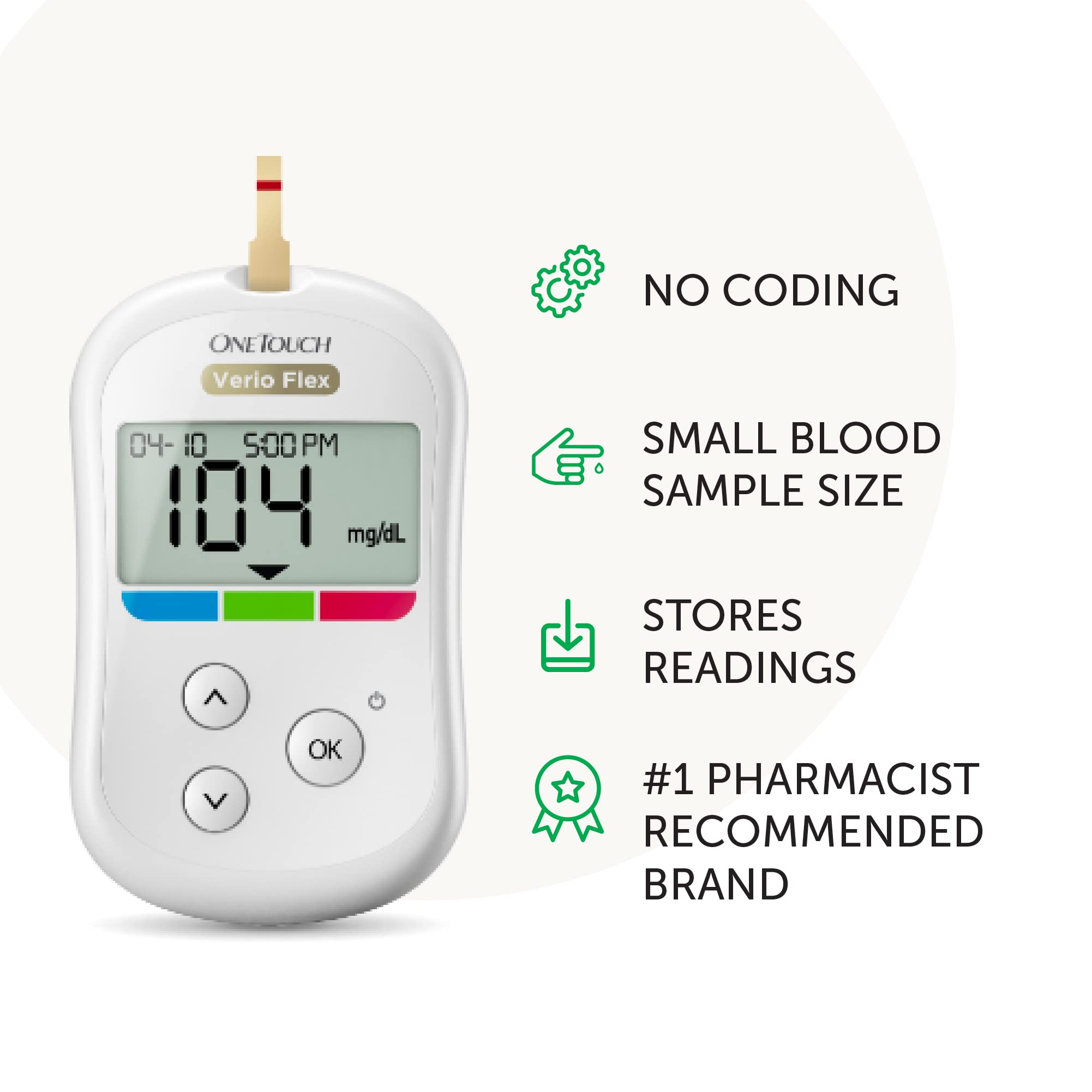 OneTouch Verio Flex Blood Glucose Meter | Glucose Monitor For Blood Sugar Test Kit | Includes Blood Glucose Monitor, Lancing Dev