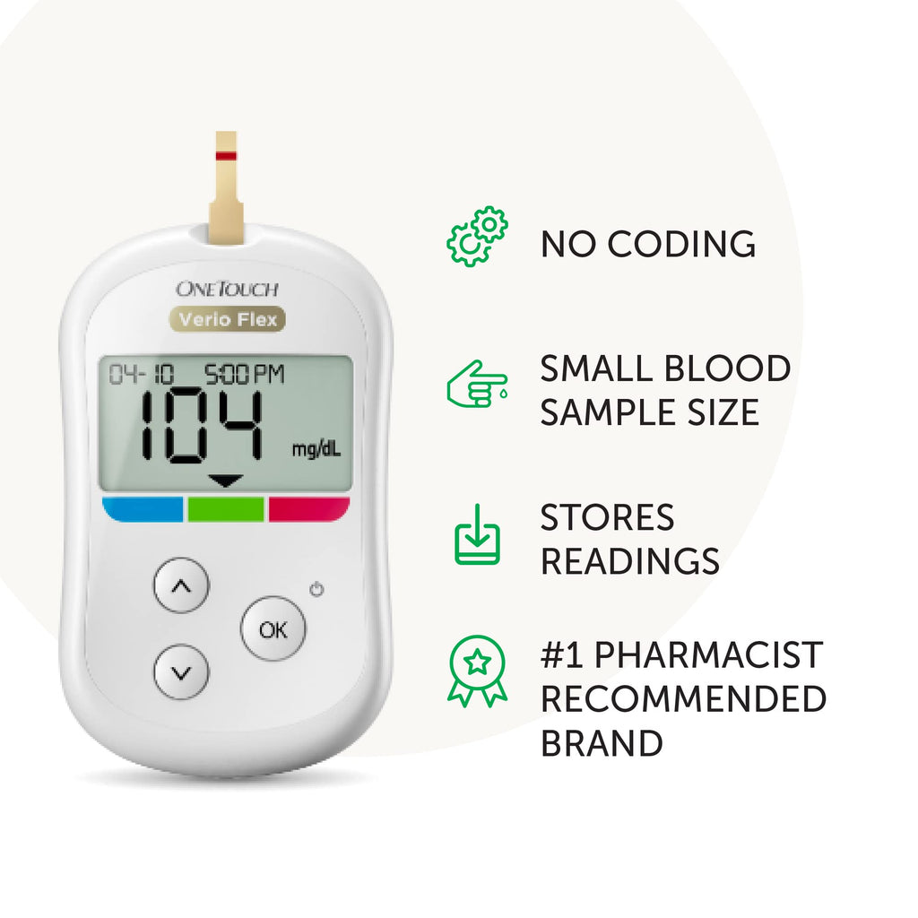 OneTouch Verio Flex Blood Glucose Meter | Glucose Monitor For Blood Sugar Test Kit | Includes Blood Glucose Monitor, Lancing Dev