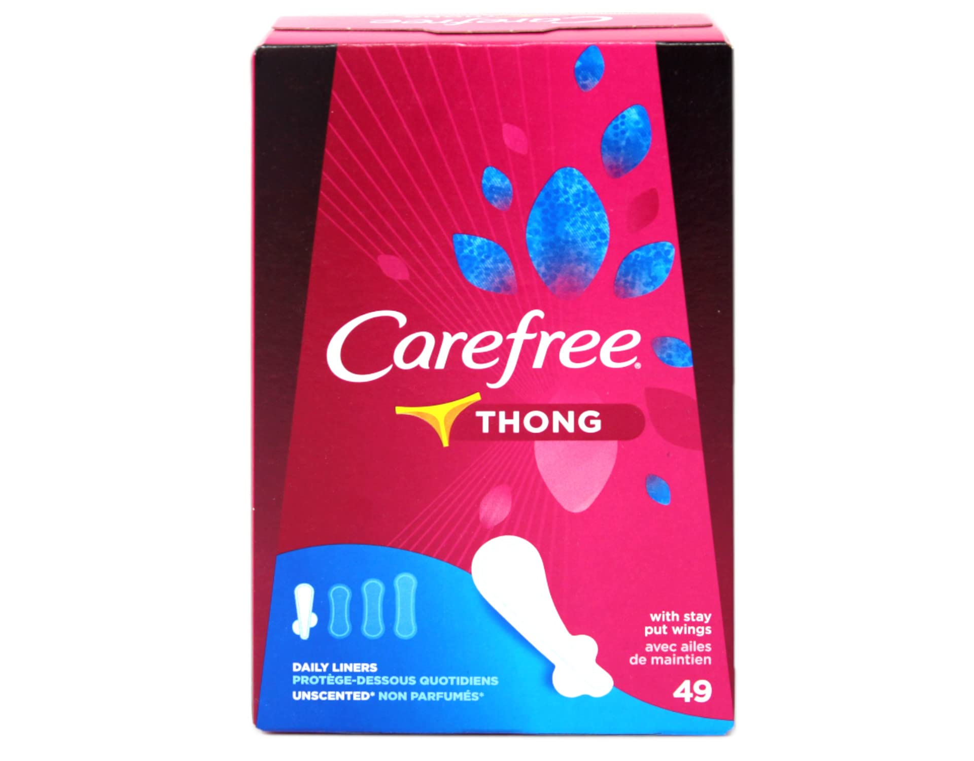 Carefree Thong Pantiliners, Regular Protection, Unscented, 196 Pantiliners (4 X 49 Count Boxes)