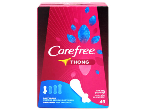 Carefree Thong Pantiliners, Regular Protection, Unscented, 196 Pantiliners (4 X 49 Count Boxes)