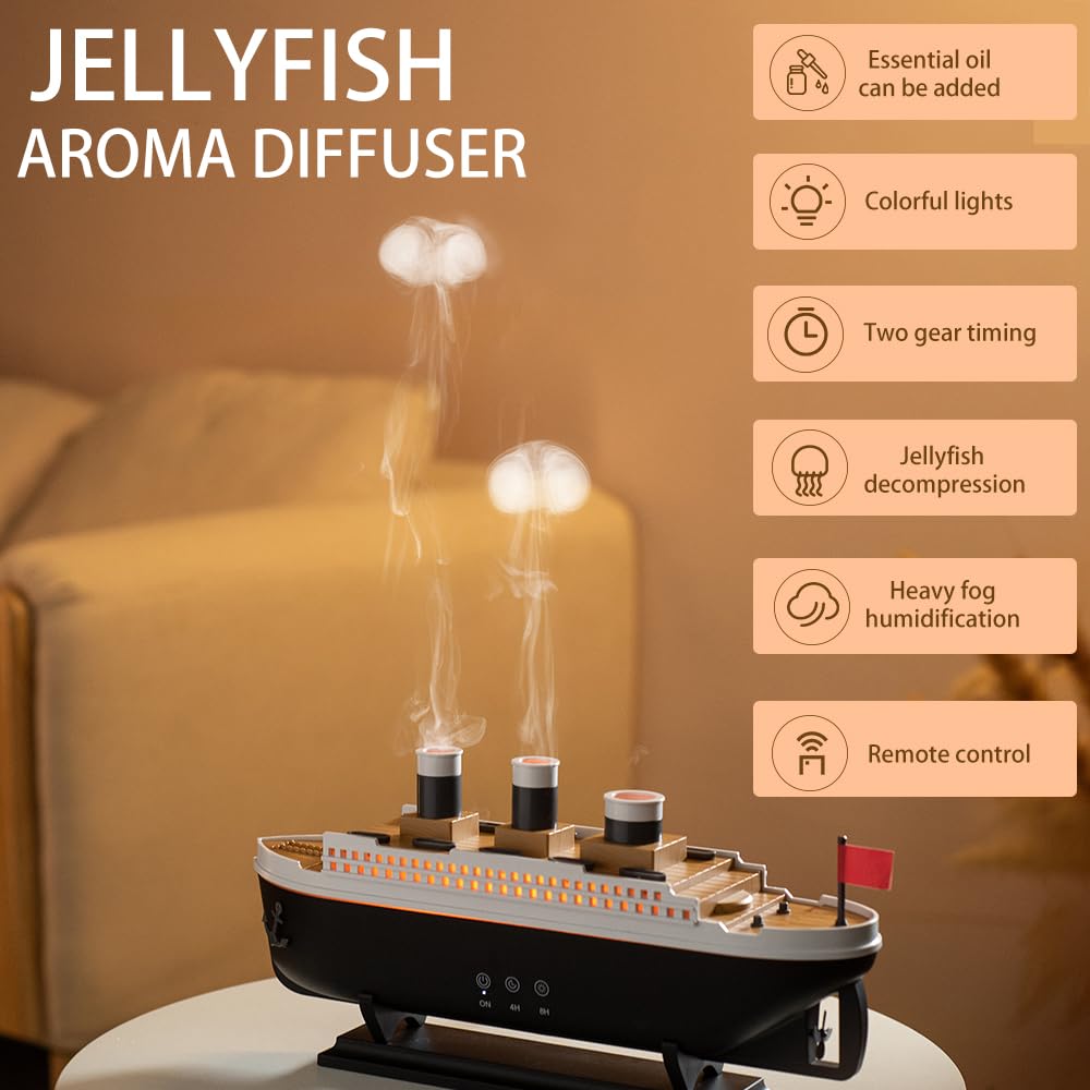 Essential Oil Diffuser, 250ml Ship Modelling Aromatherapy Ship Oil Diffuser Cool Mist Humidifier with Remote Control, Remote 2 S