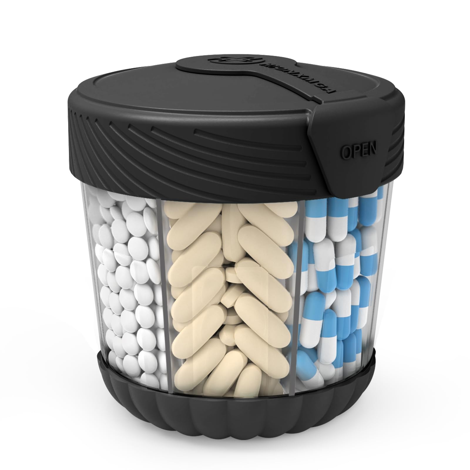 HIONXMGA Large Pill Dispenser with 7 Compartments, Portable Pill Bottle Organizer for Travel, Anti-Mix Supplement Organizer Easy