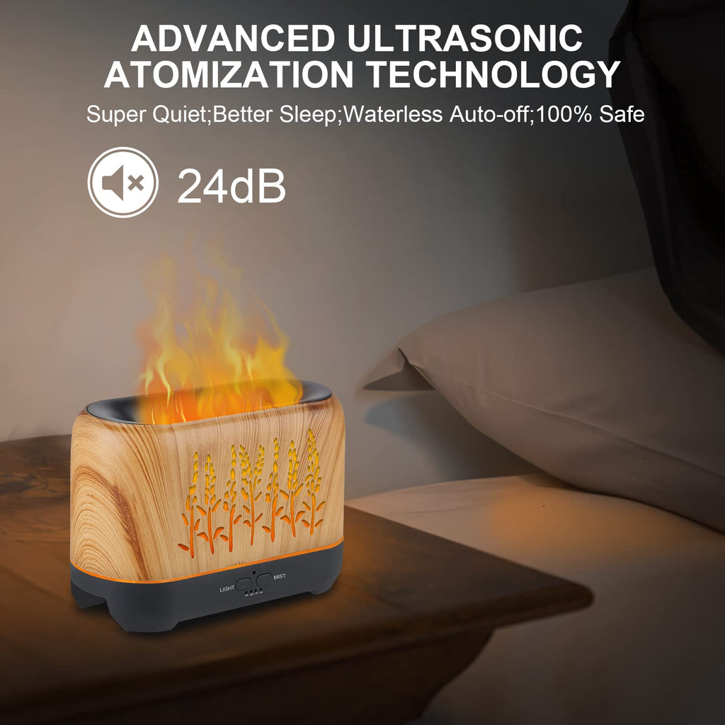 NEWYID Essential Oil Diffuser, 240ml Ultrasonic Flame Oil Diffuser, 3 Mist Mode 4 Timer Up to 12H of Continuous Aroma Waterless