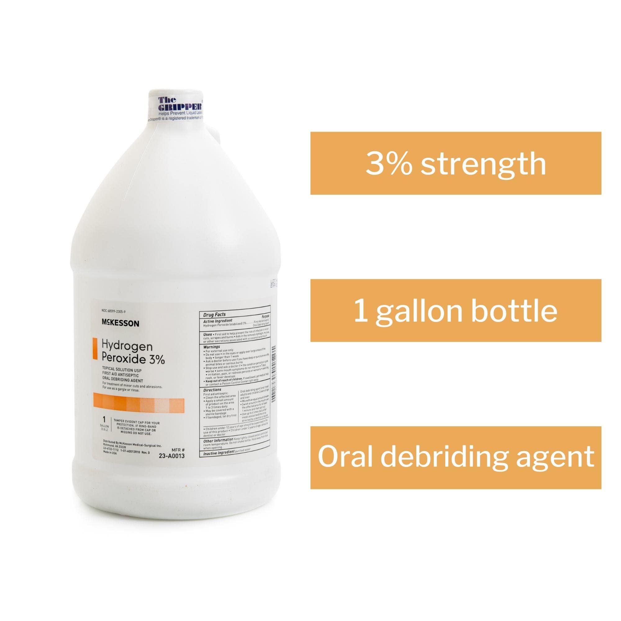 McKesson Hydrogen Peroxide 3%, 1 Gallon [Pack of 4] Bulk, Topical Solution USP, First Aid Antiseptic, Oral Debriding Agent