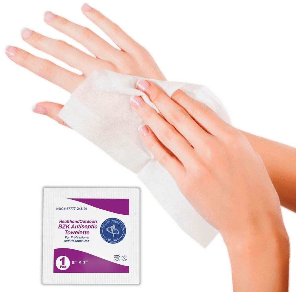 BZK Antiseptic Moist Towelette 5 x 7 Wipe (125 Count) Hand & Body Cleansing Wet Napkins Alcohol-Free Individually Wrapped Towels