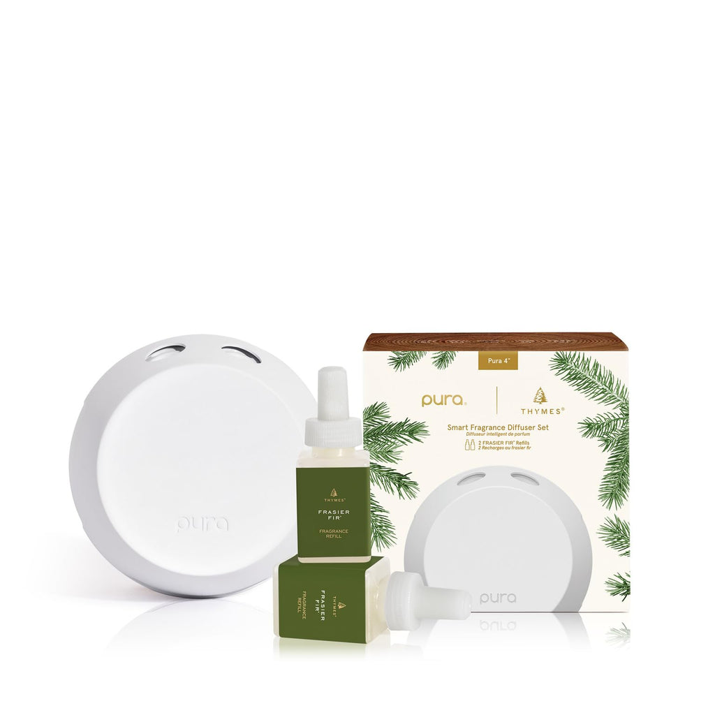 Thymes Pura 4 Diffuser Kit - Smart Home Fragrance Diffusers for Home - Includes Pura Air Freshener Device + 2 Pura Refills (Fras