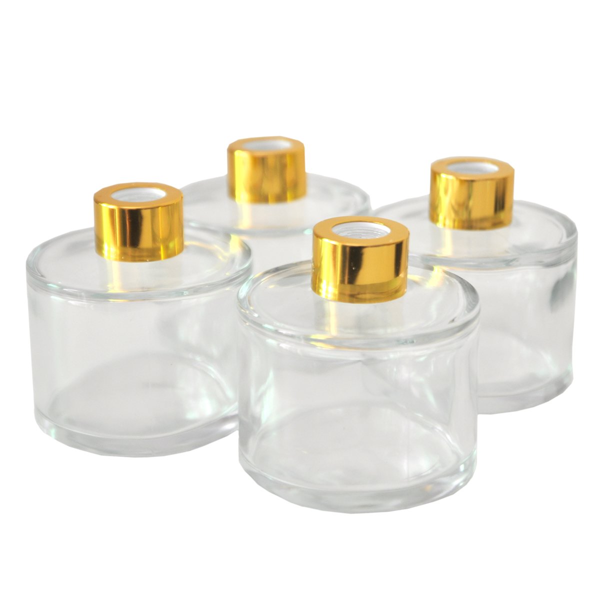 Ougual Set of 4 Cylindrical Round Glass Essential Oils Diffuser Bottles (100ML, Gold Cap)