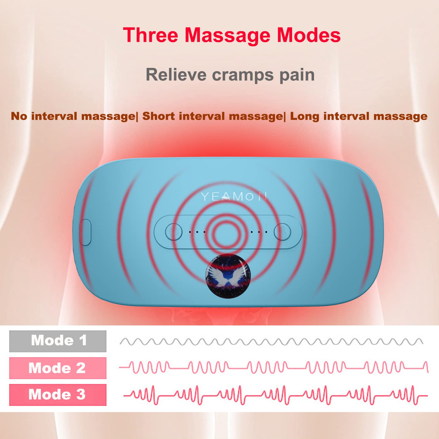Portable Cordless Fast Heating Pad, Electric Waist Belt Device with 3 Heat Levels and 3 Massage Modes, Back or Belly Heating Pad