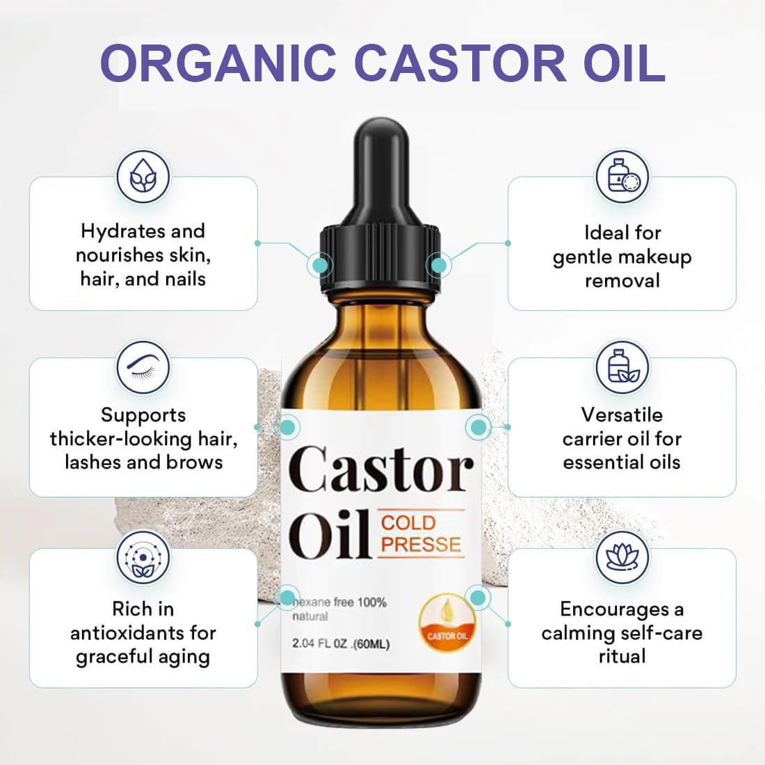 30Pcs Disposable Castor Oil Belly Button Patch with Organic Cold Pressed Glass Bottle 2.04oz | Self-Adhesive Castor Oil Patches