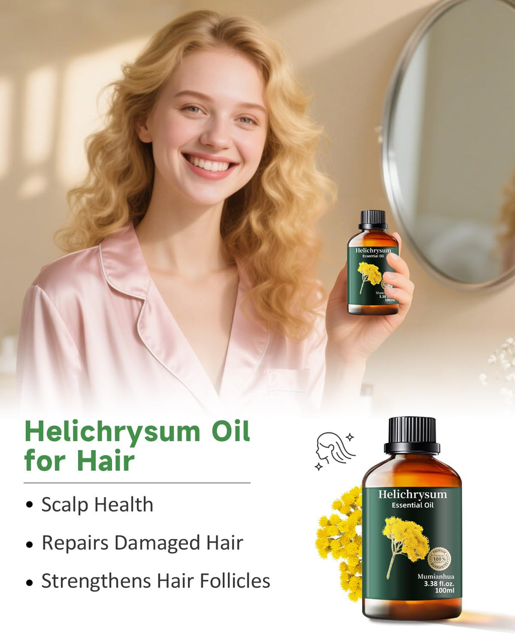 Mumianhua 100% Pure Helichrysum Essential Oil Undiluted & Natural Helichrysum Oil for Home Diffusers, Massages, DIY, Skin, Self-