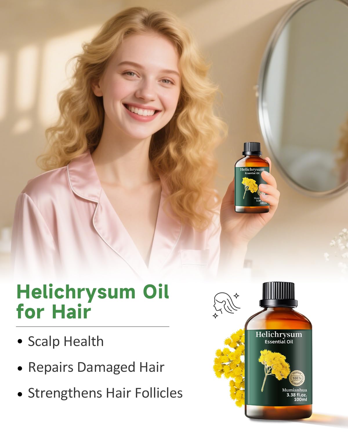 Mumianhua 100% Pure Helichrysum Essential Oil Undiluted & Natural Helichrysum Oil for Home Diffusers, Massages, DIY, Skin, Self-