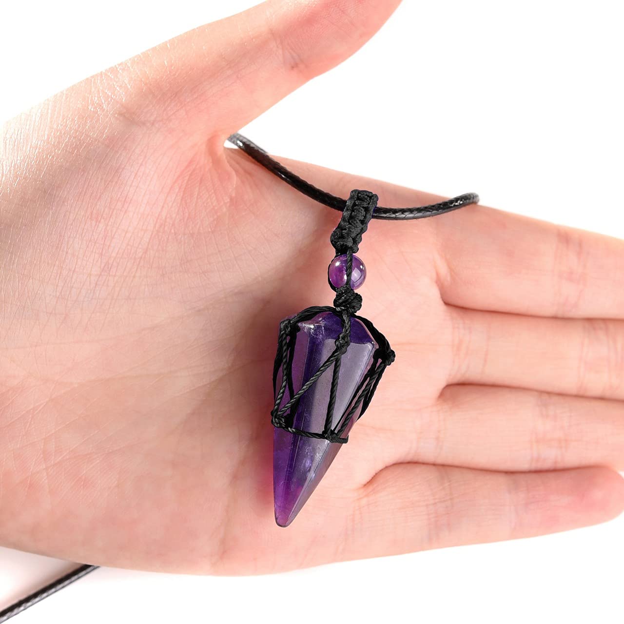 Top Plaza Amethyst Healing Crystal Stone Necklace for Women Men 6 Facet Pointed Pendant Necklaces Adjustable Natural Gemstone Ne