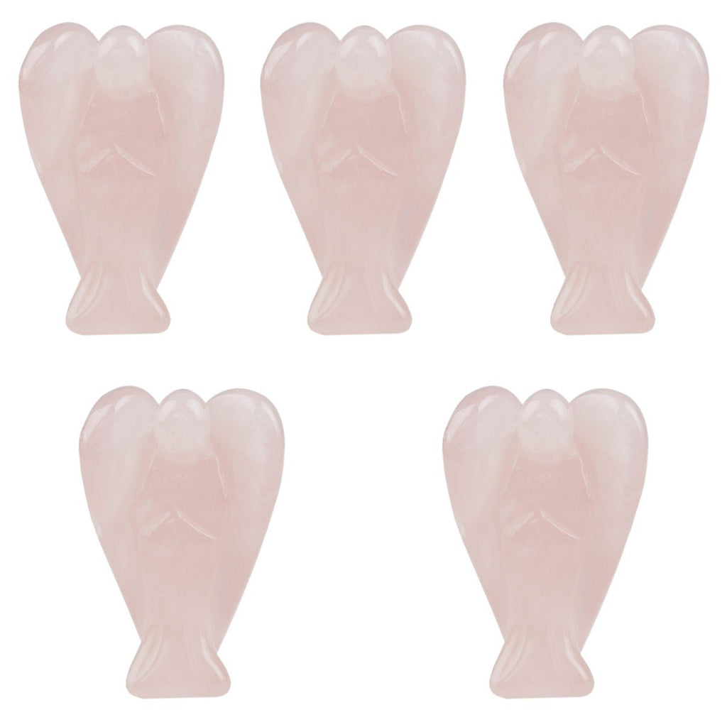 mookaitedecor Set of 5 Rose Quartz Crystal Angel Figurines, 1.5 inch Mini Guardian Angel Statue Carving Pocket Stone Sculpture f