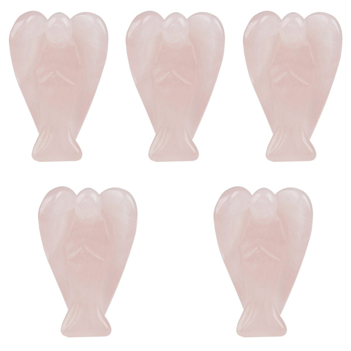 mookaitedecor Set of 5 Rose Quartz Crystal Angel Figurines, 1.5 inch Mini Guardian Angel Statue Carving Pocket Stone Sculpture f