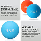 H&S 2 x Silicone Lacrosse Ball - Foot Massage Ball - Massage Balls for Back - Trigger Point Muscle Roller & Hand Exercise Set fo