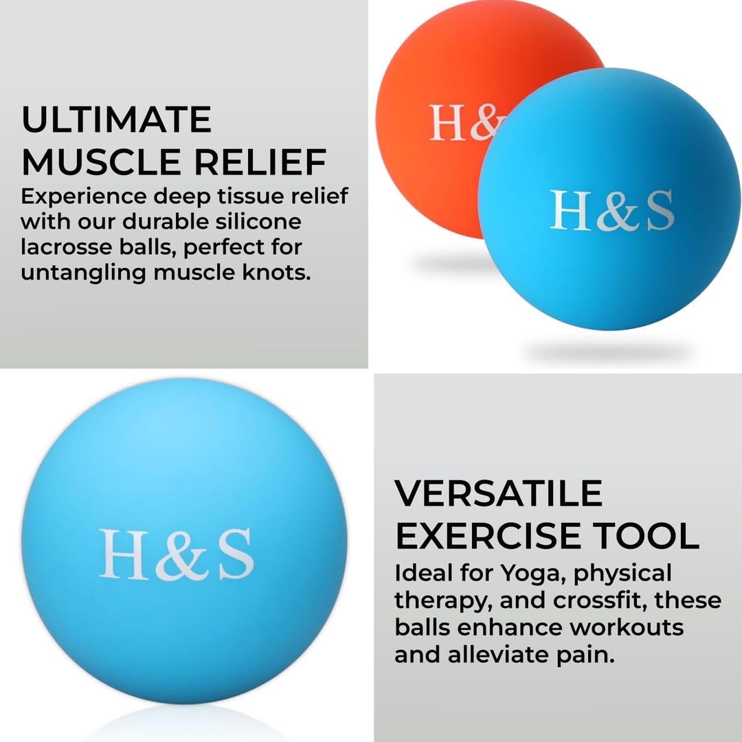 H&S 2 x Silicone Lacrosse Ball - Foot Massage Ball - Massage Balls for Back - Trigger Point Muscle Roller & Hand Exercise Set fo