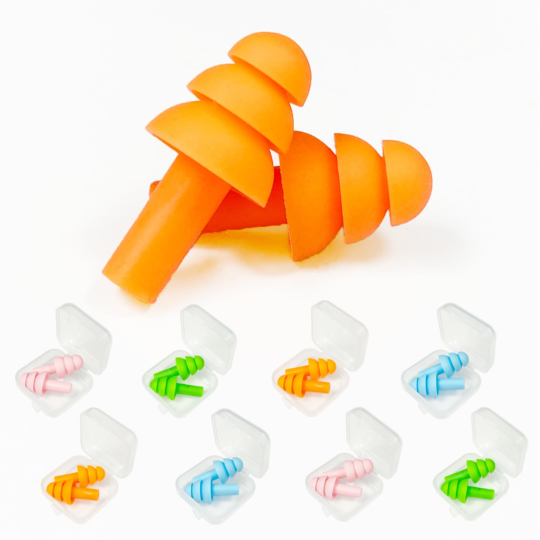 8 Pairs Earplugs for Sleeping Noise Cancelling, Reusable Ear Plugs Soft, Silicone Ear Plug, for Sleeping, Swimming, Snoring, Con