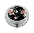 Beautiful Retro Flowers Pill Box Purse Pocket Small Round Silver Pill Case Decorative Box Metal Medicine Vitamin Pill Organizer 