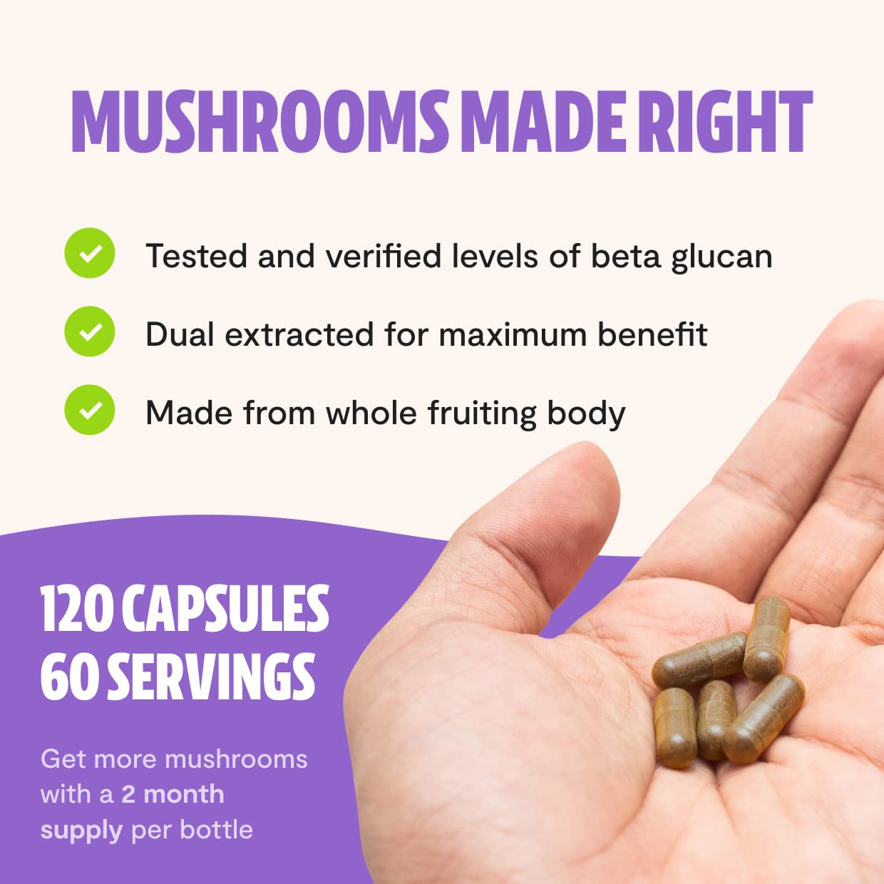 FreshCap Lions Mane Supplement Capsules - Ayurveda Premium USDA Organic Dual Extracted Mushrooms - Third Party Tested - Whole Fr