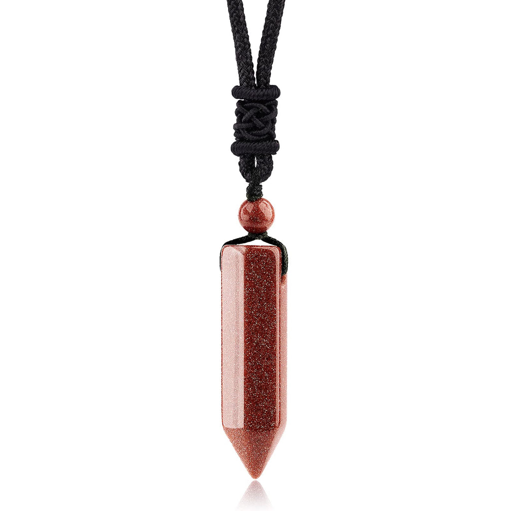 TIKCAUZ Hexagonal Crystal Necklace Red Sandstone Point Pendant with Adjustable Rope Handmade Reiki Healing Stone Necklaces Jewel