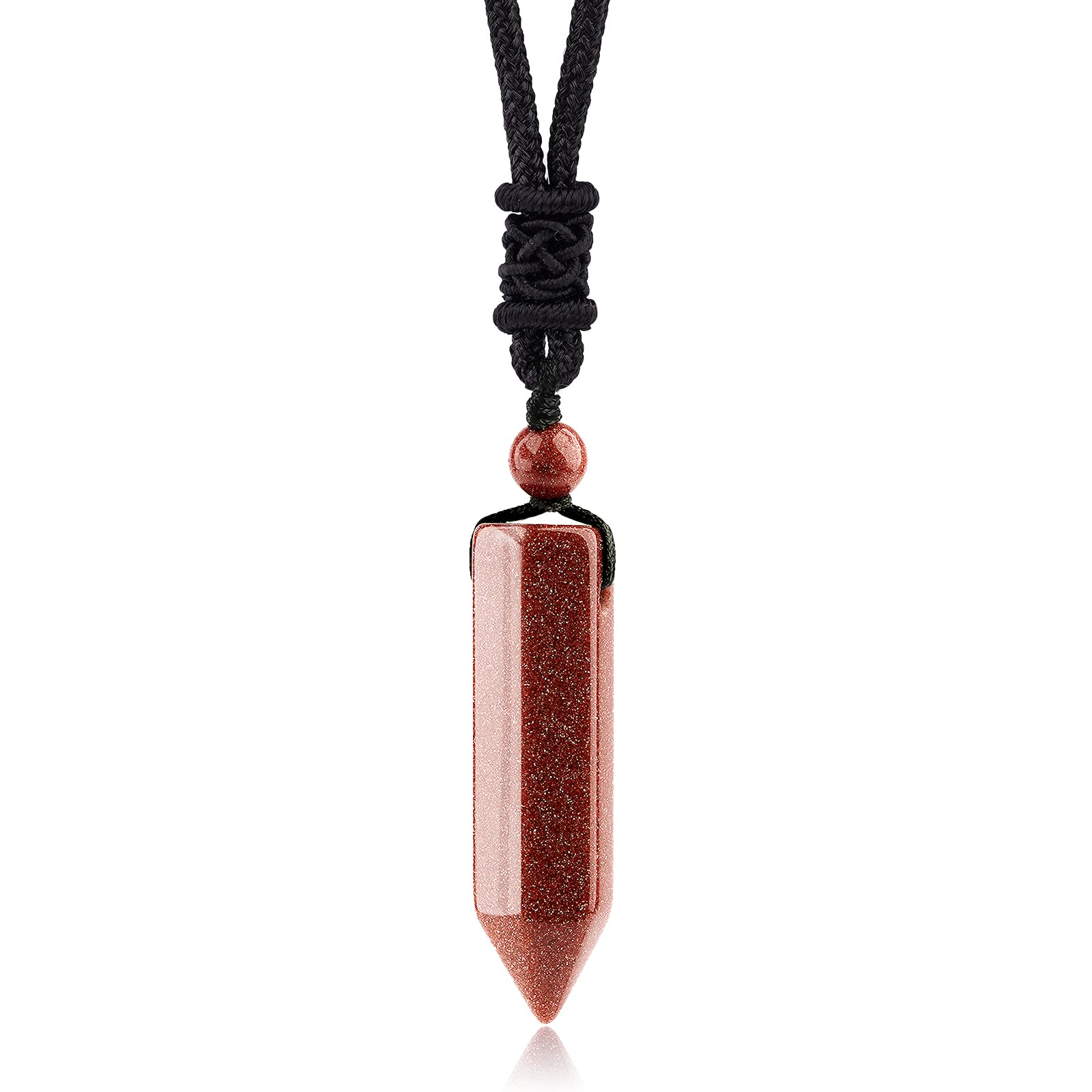 TIKCAUZ Hexagonal Crystal Necklace Red Sandstone Point Pendant with Adjustable Rope Handmade Reiki Healing Stone Necklaces Jewel