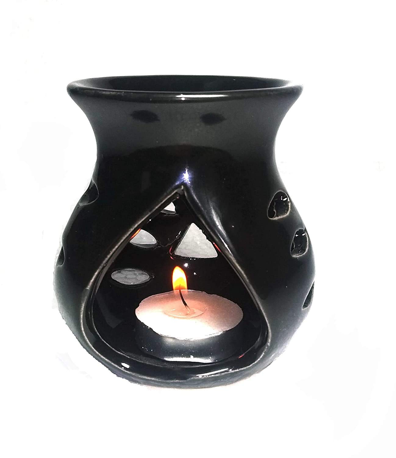 Mkd2 Rise Ceramic Clay Candle Operated Aroma Burner Oil Diffuser Lamp - Set of 3 (Black) for Home Fragrance