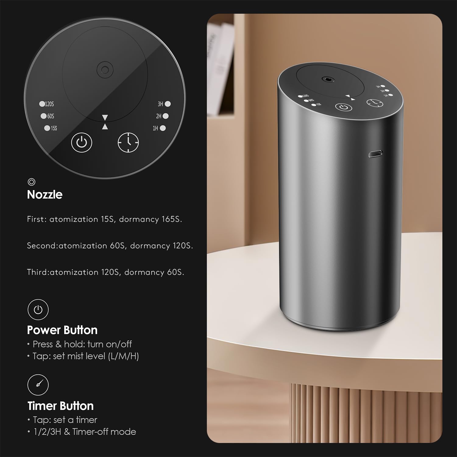 Waterless Car Diffuser, Waterless Diffusers for Essential Oils with Timer & No Leakage Tech, Super Quiet Cordless Aromatherapy E