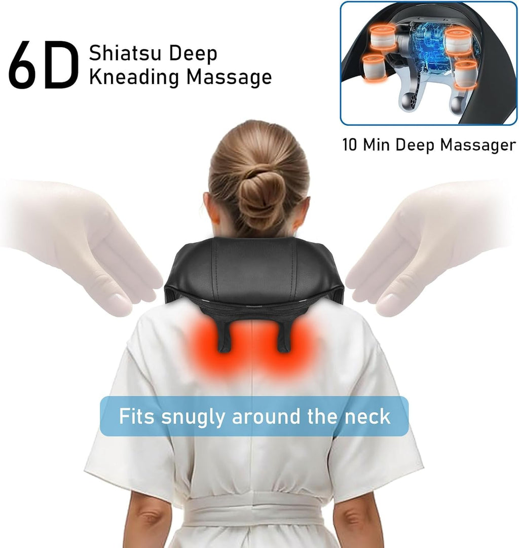 BIBIRE Neck Massager with Heat, Cordless Shiatsu Deep Tissue Shoulder Massager with 6 Kneading Nodes for Back, Neck, Leg, Muscle