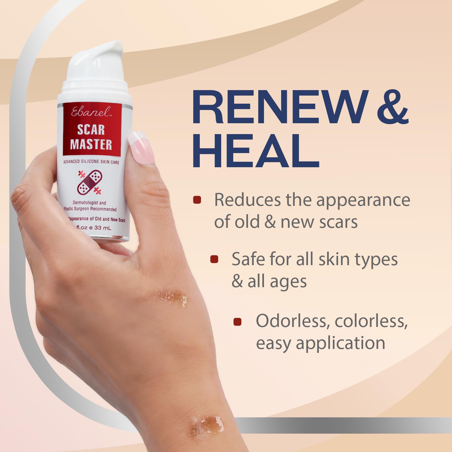 Ebanel Advanced Silicone Scar Gel with Onion Extract, Allantoin, Emu Oil, Vitamin E, Medical-Grade Scar Cream for Old & New Scar