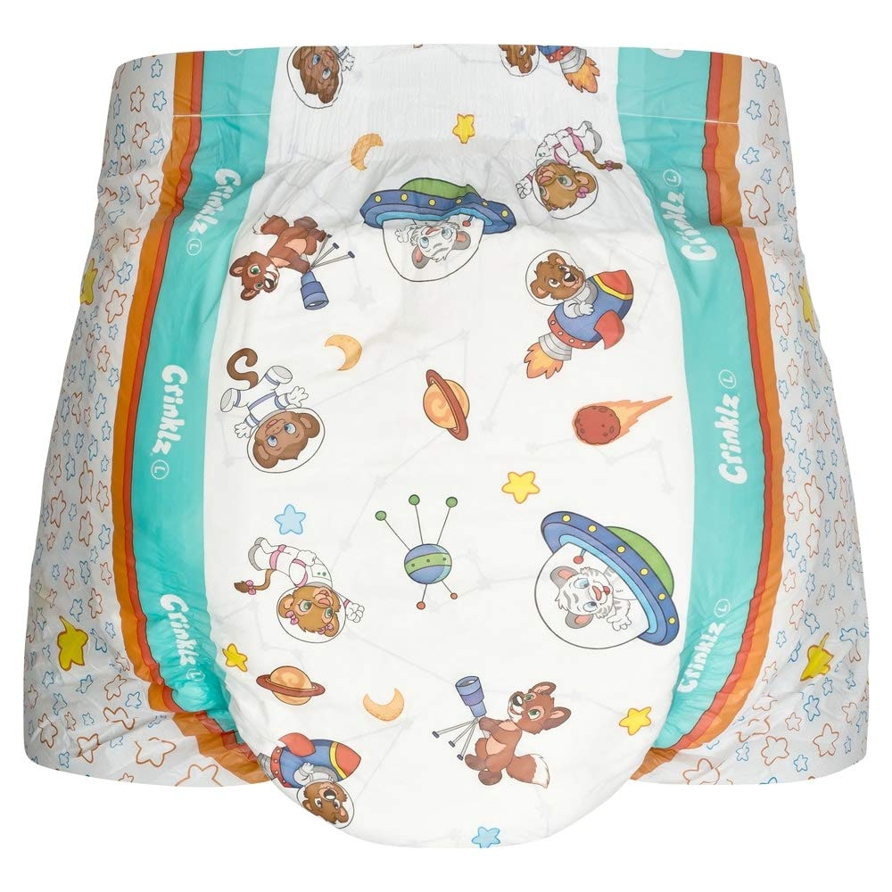 Crinklz Tab-Style Briefs Adult Printed Diapers, Astronaut, Large, Pack/15