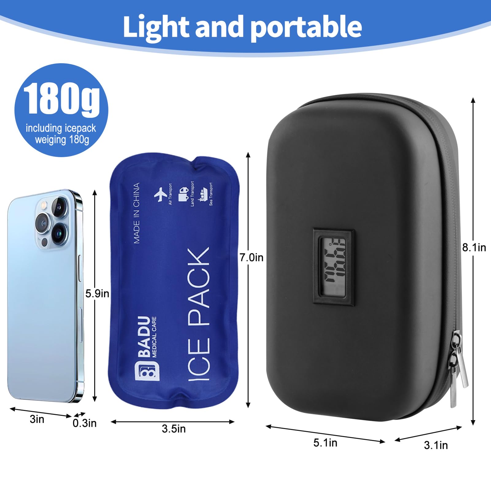 HIMDUZE Insulin Cooler Travel Case TSA Approved Refrigerated Medicine Cooler for Travel w/Thermometer Temperature Display Diabet