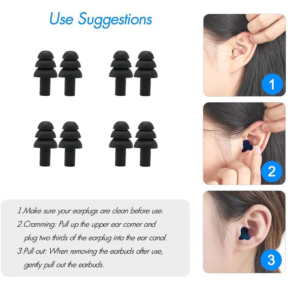 4Pairs Ear Plugs for Sleeping,Soft Silicone Earplugs Noise Cancelling,Black Earplug for Swimming Snoring Concerts Shooting Airpl