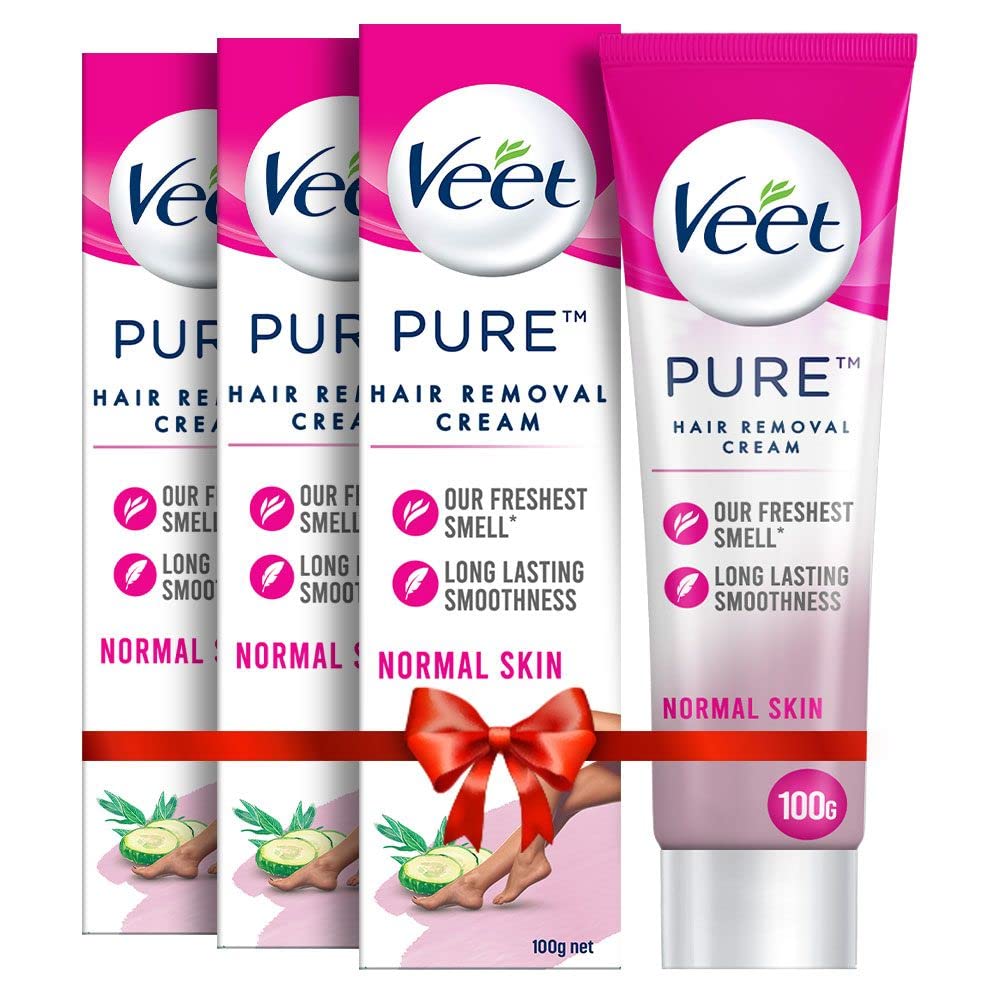 Veet Pure Hair Removal Cream For Women With No Ammonia Smell, Normal Skin  100G (Pack Of 3) | Suitable For Legs, Underarms, Bik