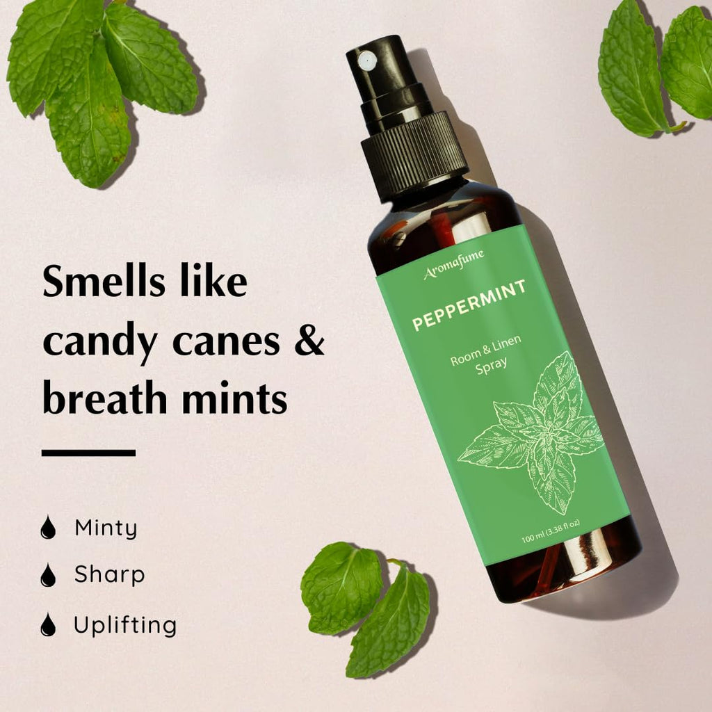 Peppermint Room, Linen & Pillow Spray by Aromafume | 100ml/3.38 fl oz | with Pure Peppermint Essential Oil | Aromatherapy Spray