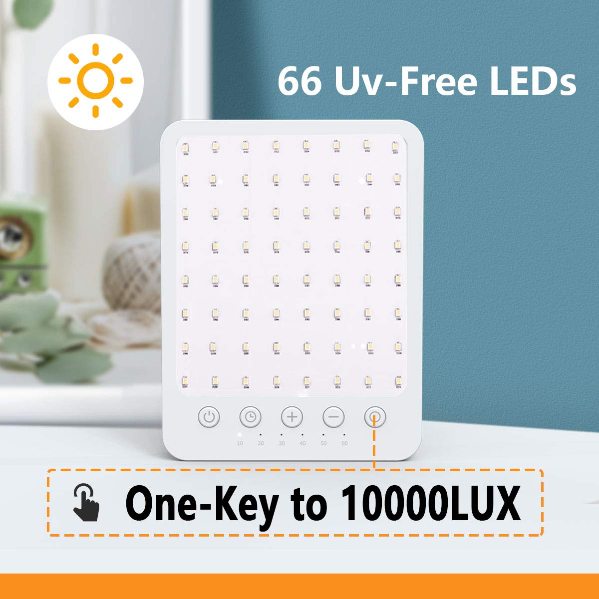 Magicteam Therapy Sun Lamp 10000 Lux LED White Warm Light with 10 Adjustable Brightness and 7 Timer with Memory Function and 2 F