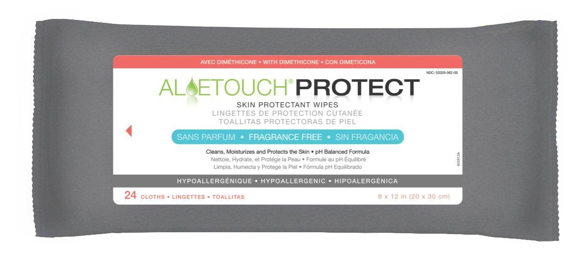 Medline Aloetouch Protect Dimethicone Skin Protectant Wipes, Hypoallergenic, Fragrance-Free, 24 Count (Pack of 24)