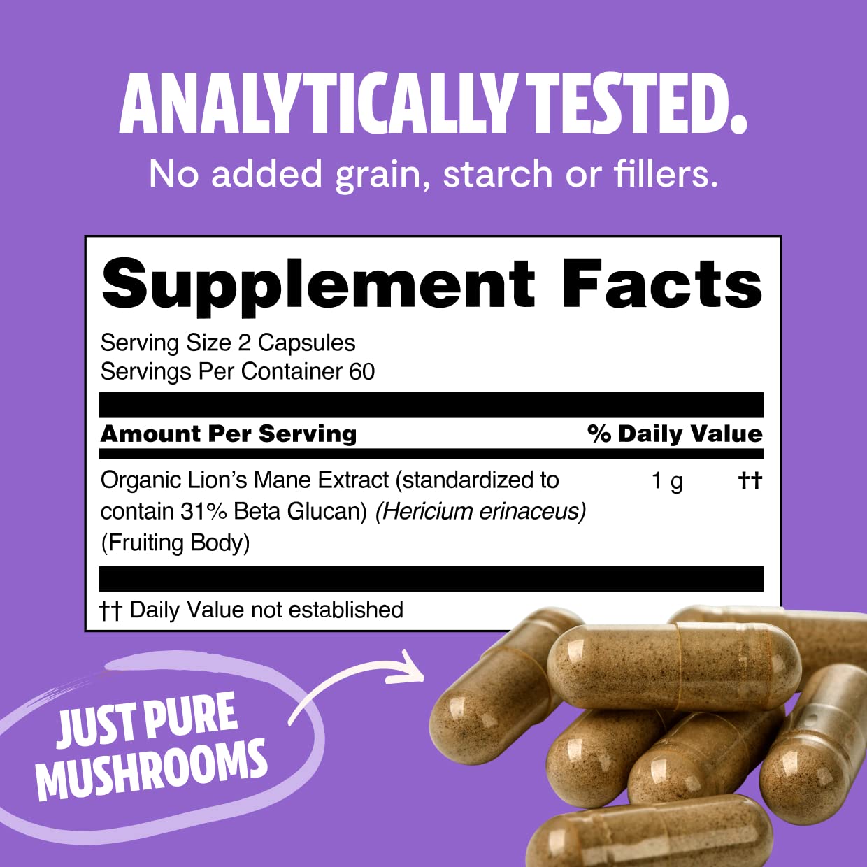 FreshCap Lions Mane Supplement Capsules - Ayurveda Premium USDA Organic Dual Extracted Mushrooms - Third Party Tested - Whole Fr