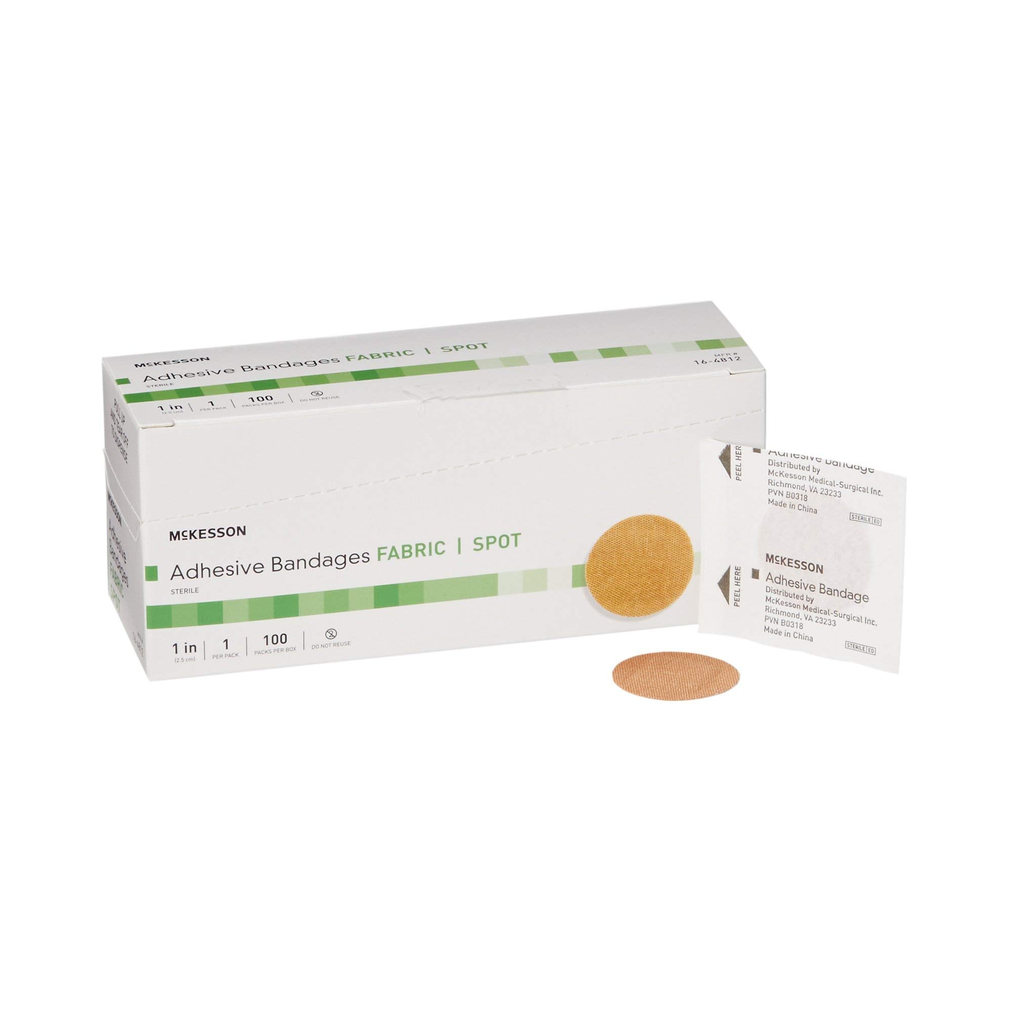 McKesson Adhesive Bandages, Sterile, Fabric Spot, 1 in, 100 Count, 1 Pack