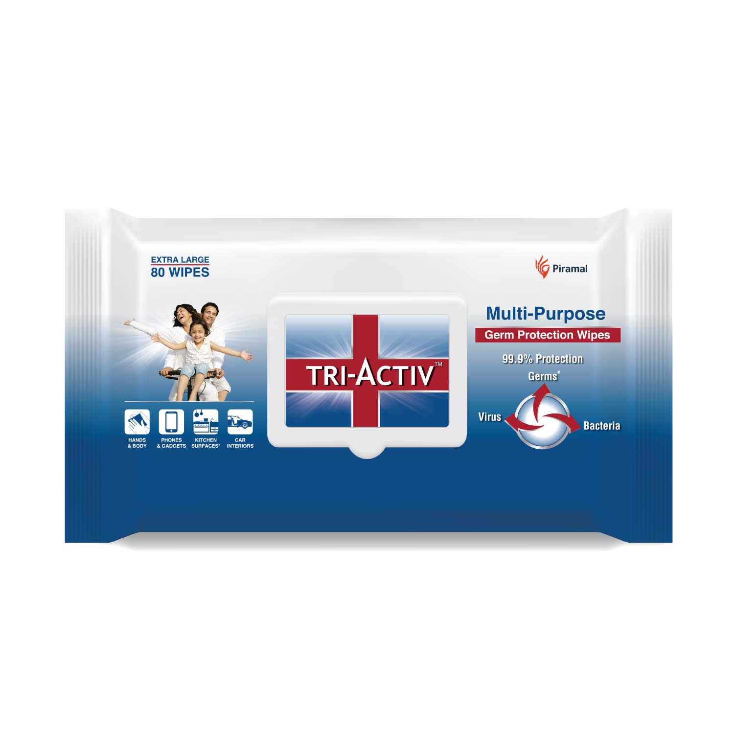 TriActiv Disinfecting And Sanitizing Multipurpose Germ Protection Wipes | 33% Extra Large 80 Wipes Lid Pack| Pack Of 1, White