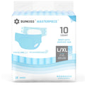 SUNKISS Masterpiece Adult Diapers with Tabs, Unisex Disposable Incontinence Briefs for Women and Men, Odor Control, Blue, L/XL, 