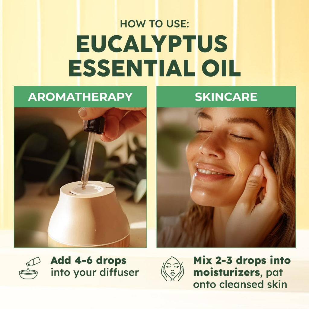 KUKKA essential oils 100% Pure & Natural Eucalyptus Essential Oil for Diffuser, Humidifier, Skin, Hair & Soap Making DIY(4 Fl Oz