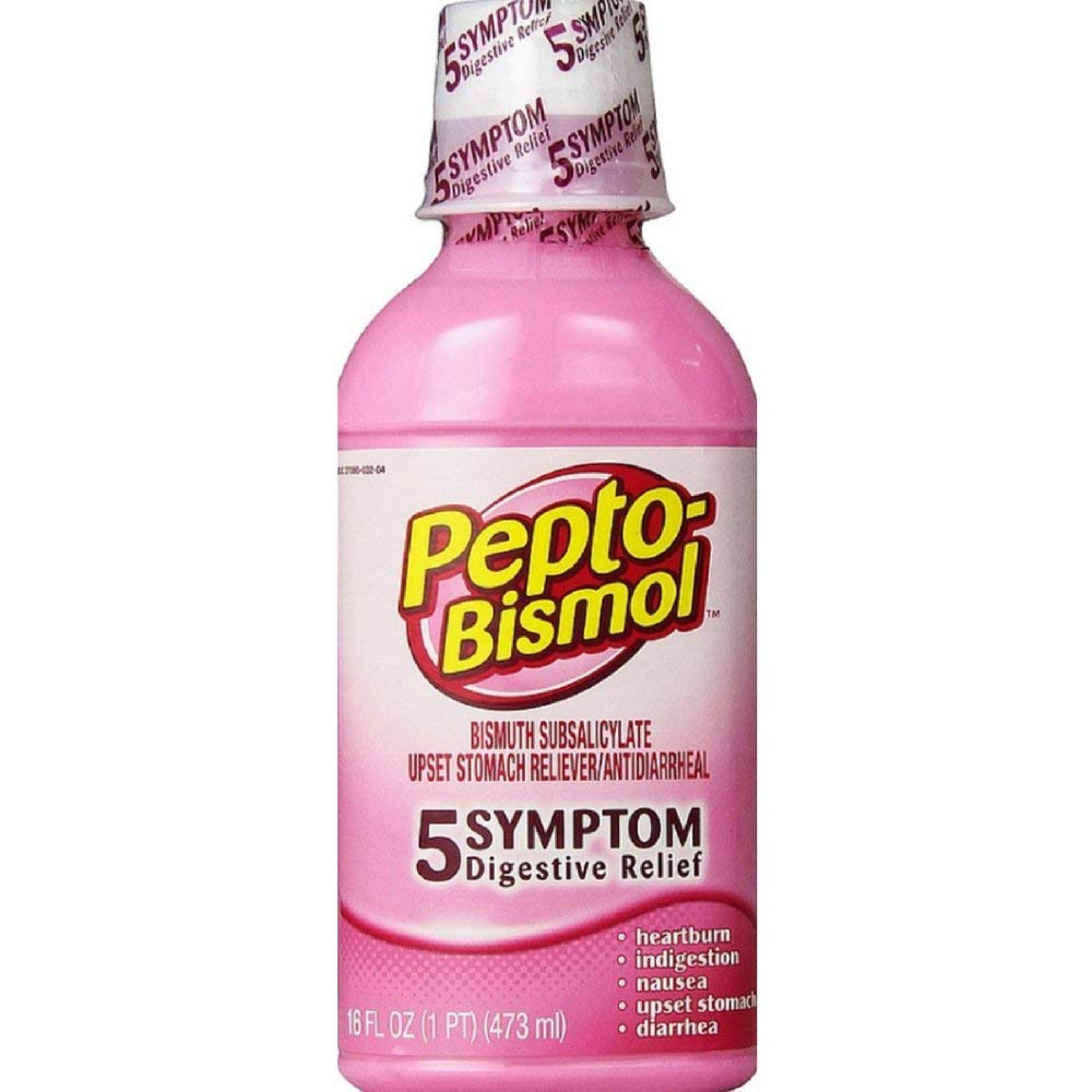Pepto-Bismol 5 Symptom Relief Including Upset Stomach and Diarrhea Original Flavor Liquid, 16 Ounce
