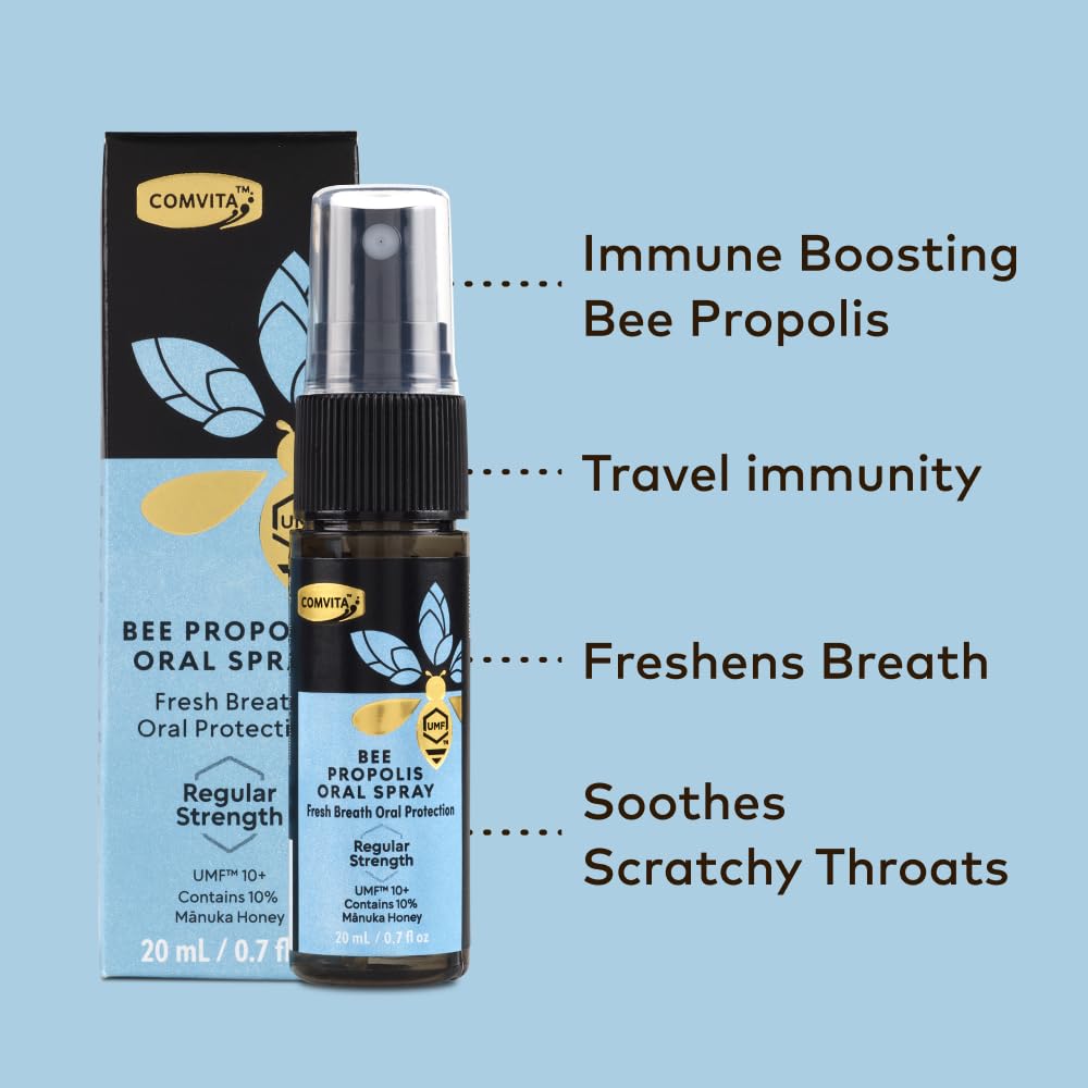 COMVITA Propolis Natural Throat Relief Spray, Soothing Mint Flavor with UMF 10+ Manuka Honey - Natural Immune Support, Antioxida