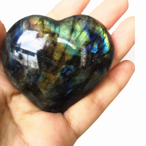 Loveliome Natural Labradorite Crystal, 2.2-2.5 Inch Irregular Shape Heart Reiki Chakra Healing Stone Home Decor