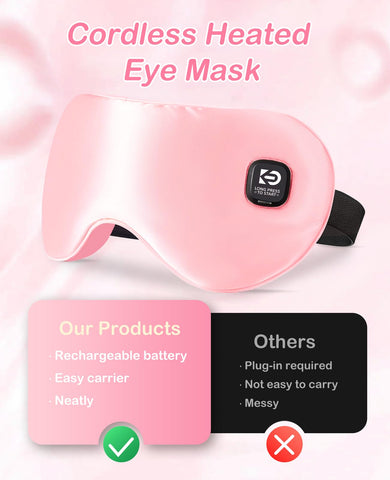 Wireless Heated Eye Mask Pink for Dry Eyes Eye Strain Stye, Rechargeable Heated Sleeping Eye Mask Suitable for Airplane, Busines