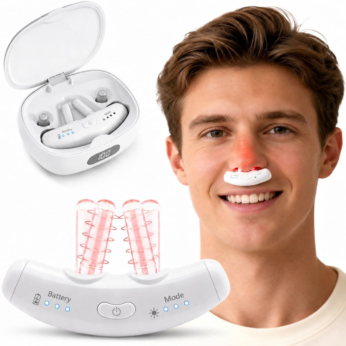 Red Light & Blue Light Therapy for Nose  LED Nasal Device for Dry Nose & Sinus Comfort, USBRechargeable Light Therapy with Cha